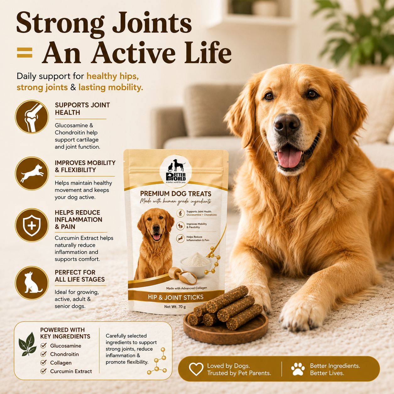 Petter World Hip & Joint Sticks for Dogs with Glucosamine & Collagen | Joint Support Dog Treats | 70g