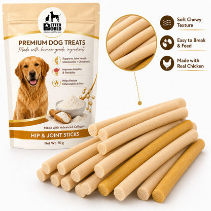 Petter World Hip & Joint Sticks for Dogs with Glucosamine & Collagen | Joint Support Dog Treats | 70g