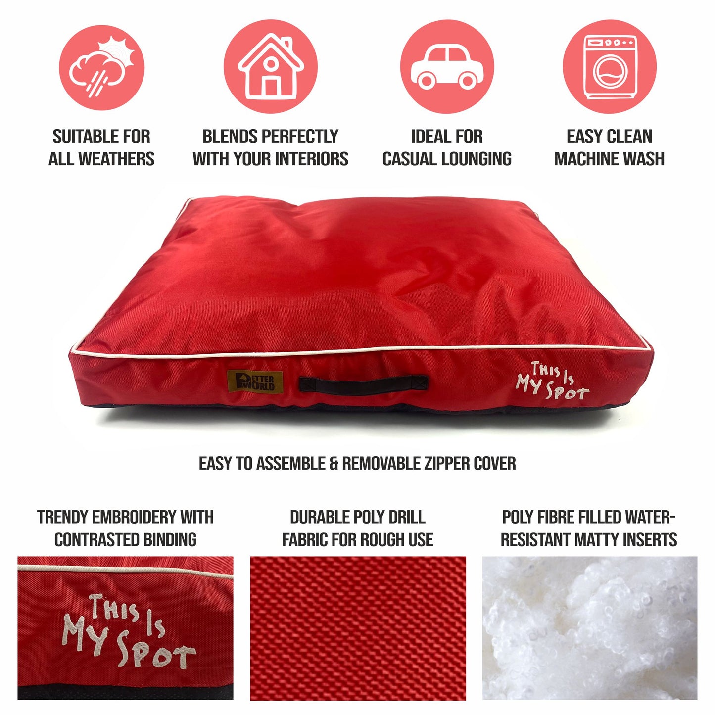 Waterproof & Chewproof Dog Mattress for Small to Extra Large Breeds -  Cherry Red