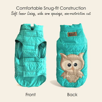 Petter World ArcticGuard Owl Jacket – Ultra-Warm Puffer Winter Coat for Dogs | Insulated, Lightweight & Water-Resistant | Easy Velcro Closure | Perfect for Cold Weather & Outdoor Walks