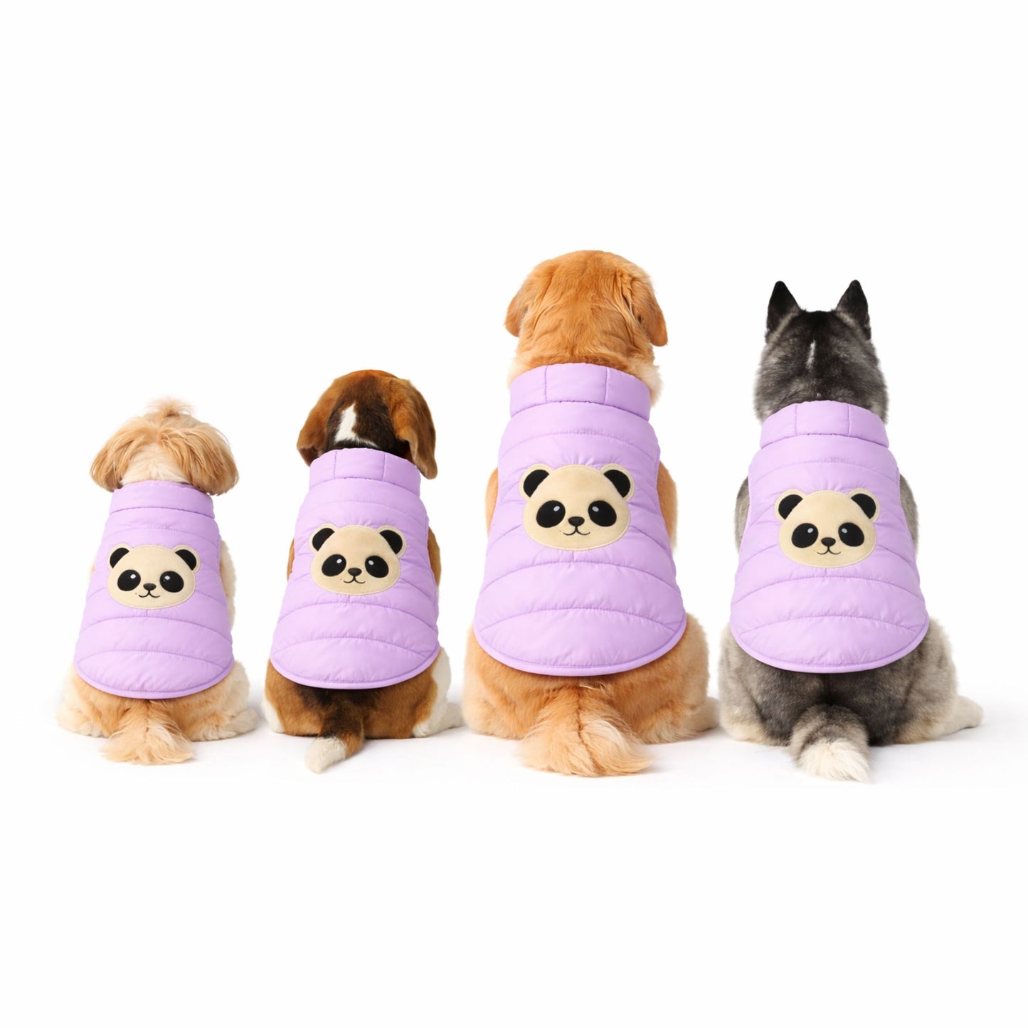 Petter World ArcticFrost Panda Dog Jacket – Lavender Winter Puffer Coat for Small to Large Dogs
