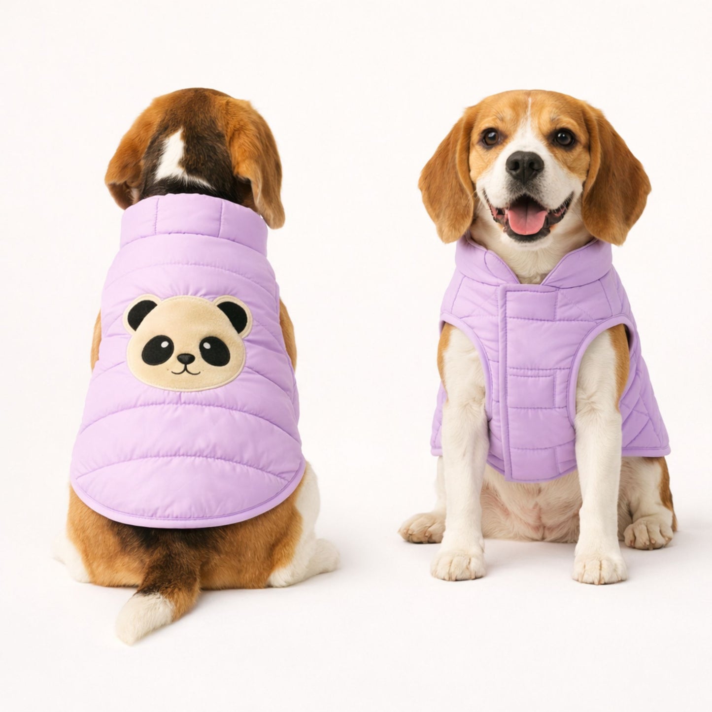 Petter World ArcticFrost Panda Dog Jacket – Lavender Winter Puffer Coat for Small to Large Dogs