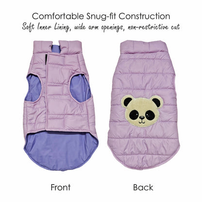 Petter World ArcticFrost Panda Dog Jacket – Lavender Winter Puffer Coat for Small to Large Dogs