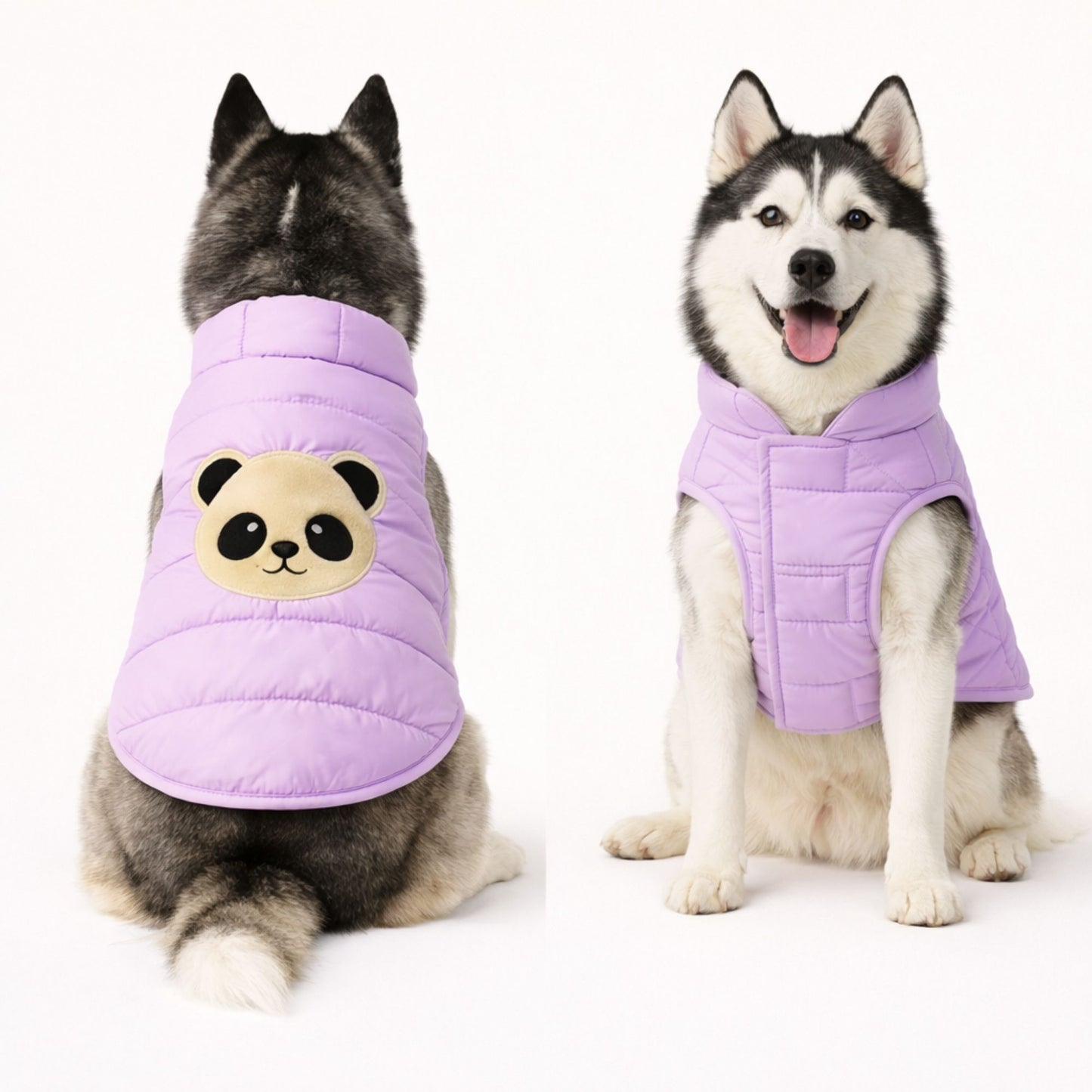 Petter World ArcticFrost Panda Dog Jacket – Lavender Winter Puffer Coat for Small to Large Dogs