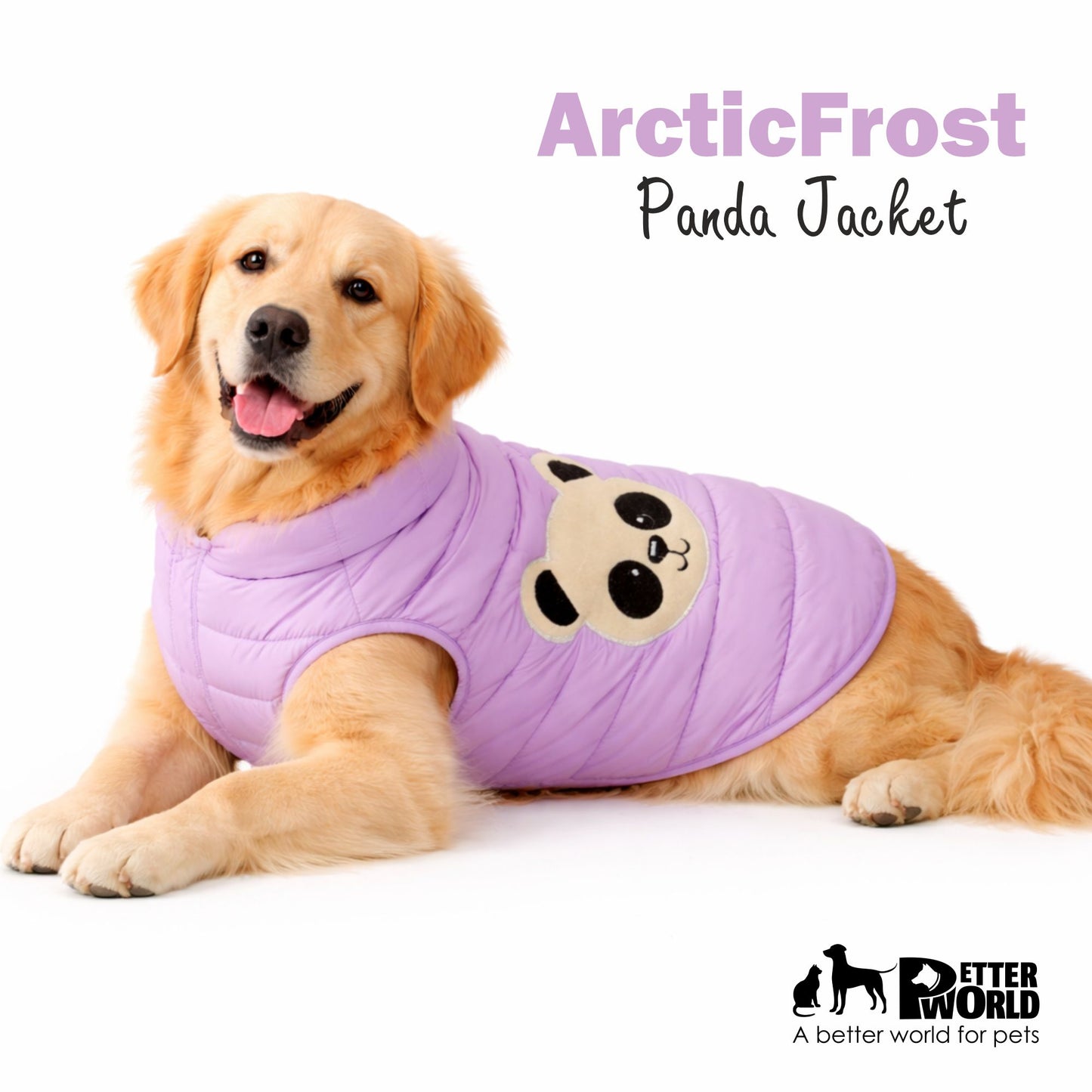 Petter World ArcticFrost Panda Dog Jacket – Lavender Winter Puffer Coat for Small to Large Dogs