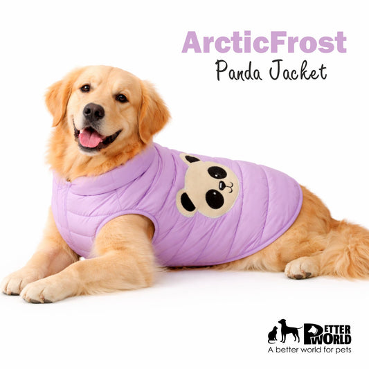 Petter World ArcticFrost Panda Dog Jacket – Lavender Winter Puffer Coat for Small to Large Dogs