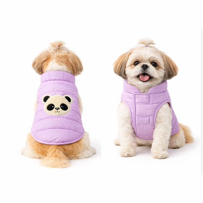 Petter World ArcticFrost Panda Dog Jacket – Lavender Winter Puffer Coat for Small to Large Dogs