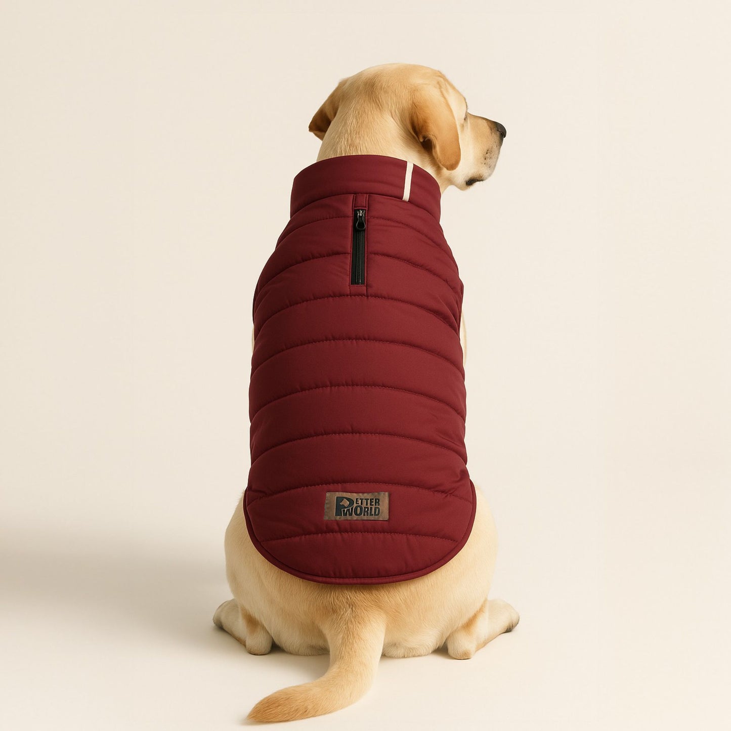 Petter World ThermoGuard Classic Jacket – Premium Maroon Puffer Coat for Dogs | High-Neck Winter Protection | Leash-Access Zipper, Soft Cotton Lining & Easy Velcro Closure