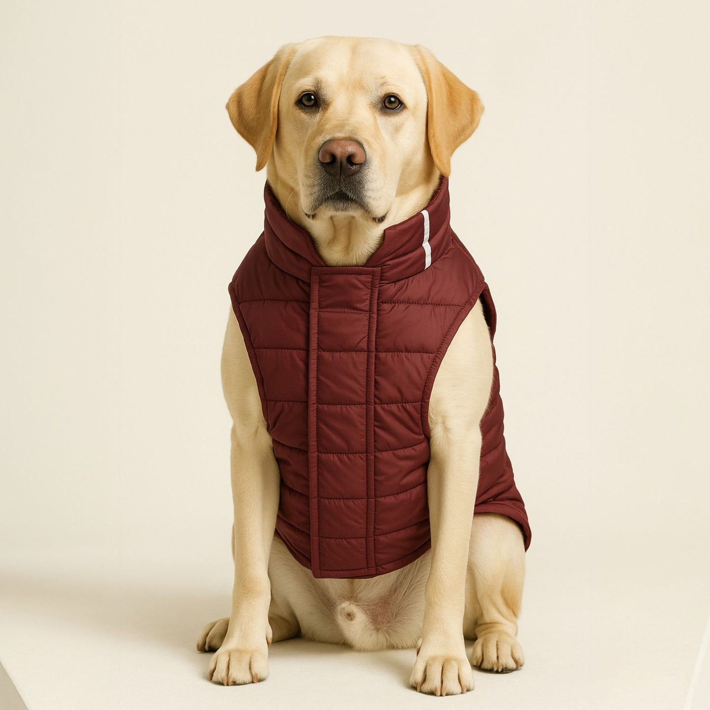 Petter World ThermoGuard Classic Jacket – Premium Maroon Puffer Coat for Dogs | High-Neck Winter Protection | Leash-Access Zipper, Soft Cotton Lining & Easy Velcro Closure