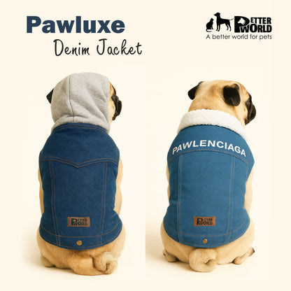 Petter World Pawluxe Denim Jacket – Premium Winter Dog Coat | Blue Denim | Soft Velcro Closure