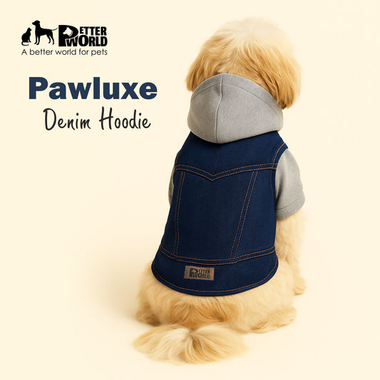 Petter World Pawluxe Denim Hoodie Jacket for Dogs | Blue Denim | Soft Velcro Closure