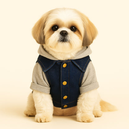 Petter World Pawluxe Denim Jacket – Premium Winter Dog Coat | Blue Denim | Soft Velcro Closure