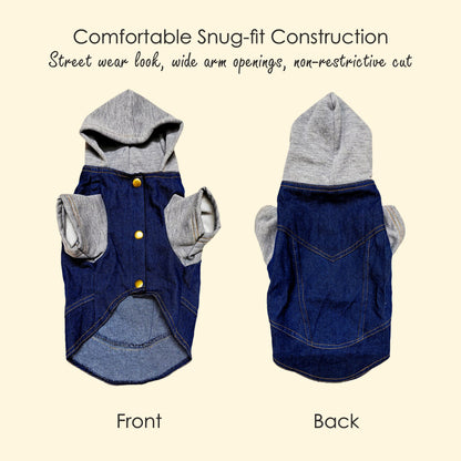 Petter World Pawluxe Denim Jacket – Premium Winter Dog Coat | Blue Denim | Soft Velcro Closure