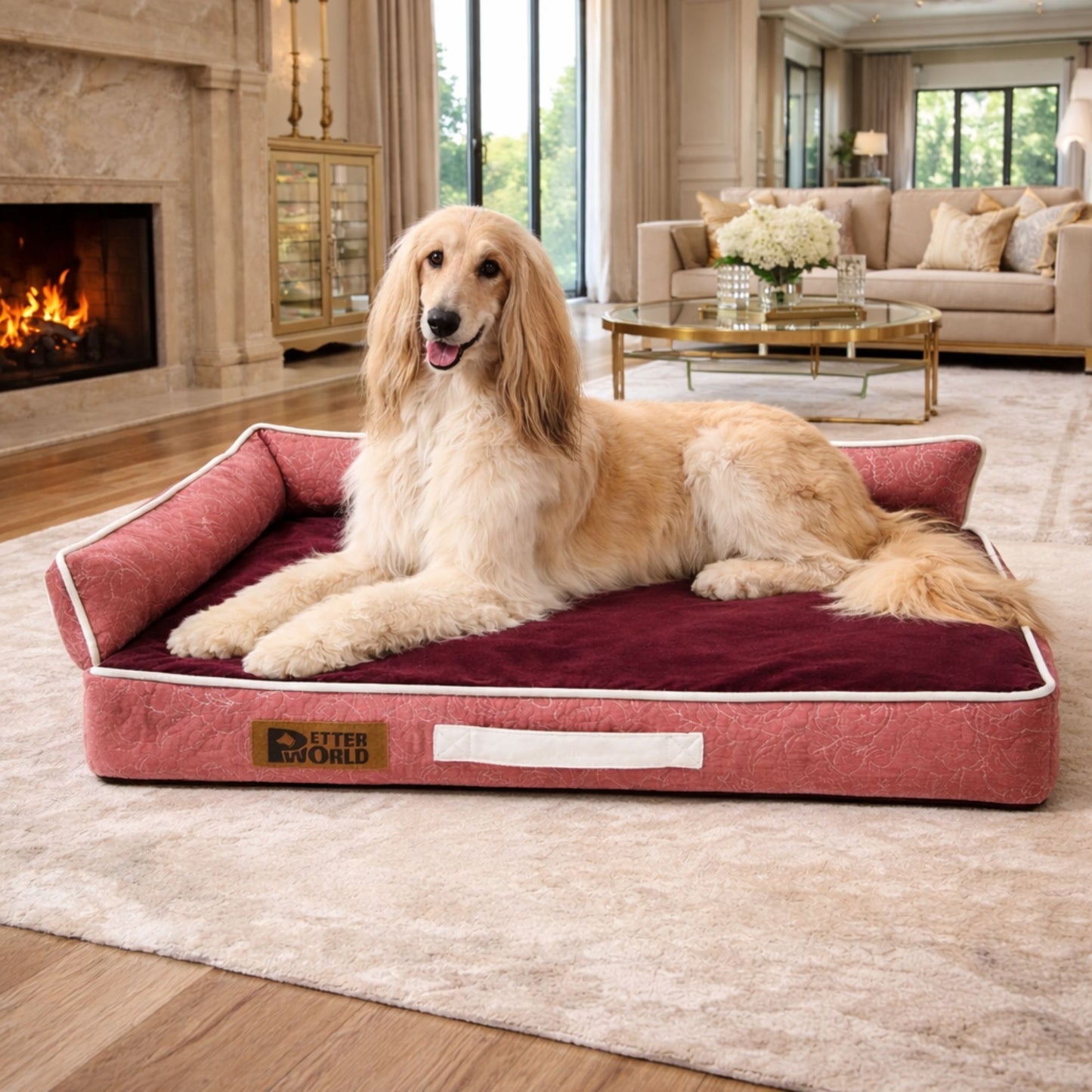 Petter World LowRise Sofa – Luxury Orthopedic Memory Foam Dog Bed with Bolster Support | Removable Washable Cover | Cooling Option | For Large & Senior Dogs