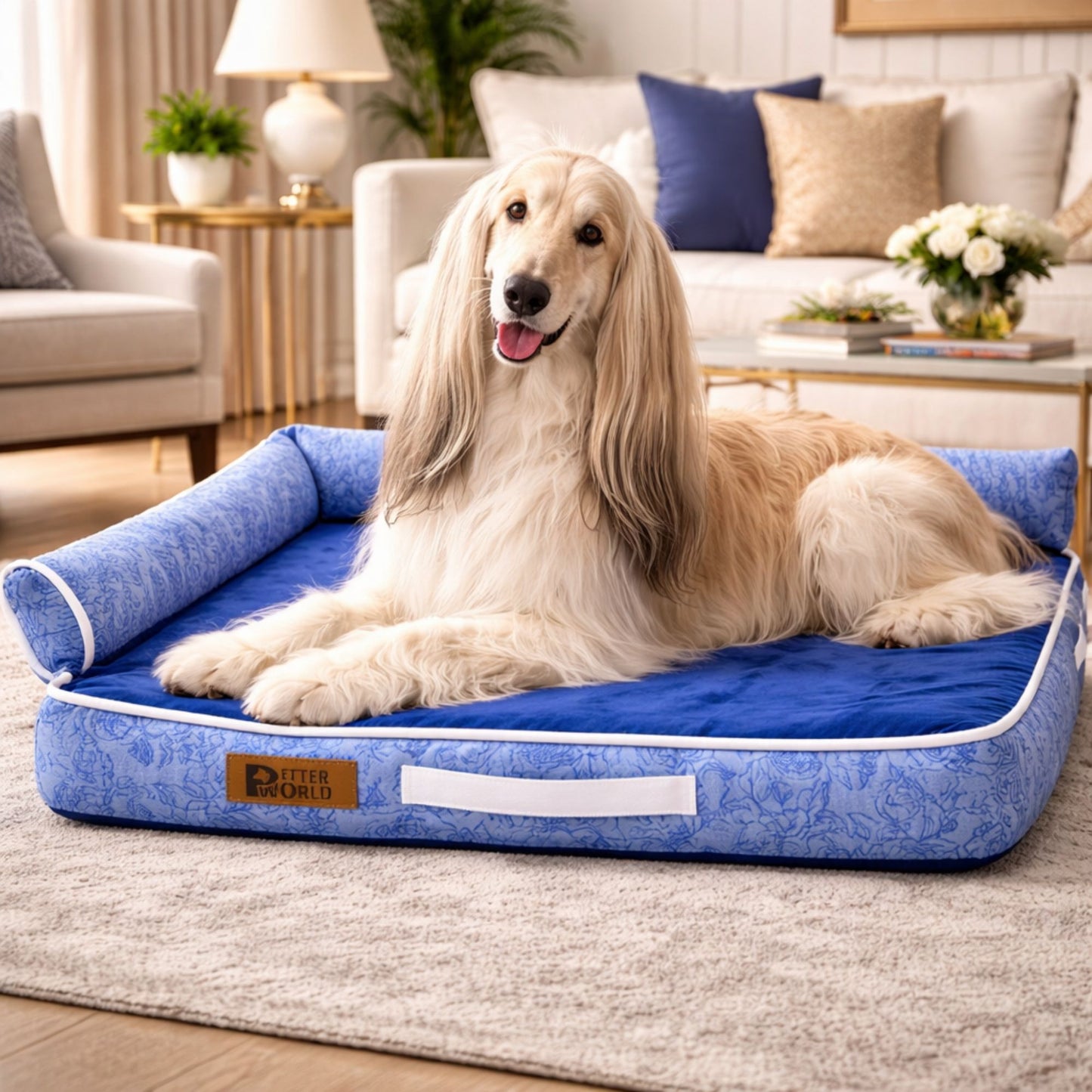 Petter World LowRise Sofa – Luxury Orthopedic Memory Foam Dog Bed with Bolster Support | Removable Washable Cover | Cooling Option | For Large & Senior Dogs