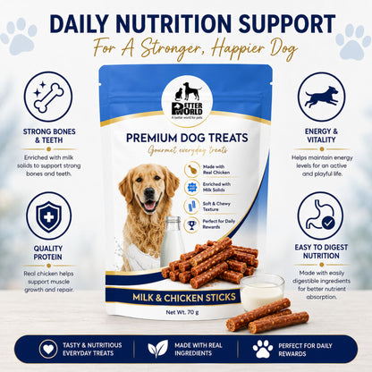 Petter World Milk & Chicken Sticks for Dogs | Soft Gourmet Chicken Dog Treats | 70g