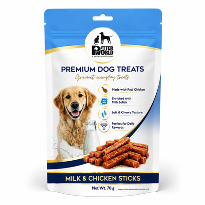 Petter World Milk & Chicken Sticks for Dogs | Soft Gourmet Chicken Dog Treats | 70g