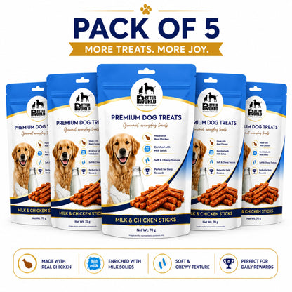 Petter World Milk & Chicken Sticks for Dogs | Soft Gourmet Chicken Dog Treats | 70g