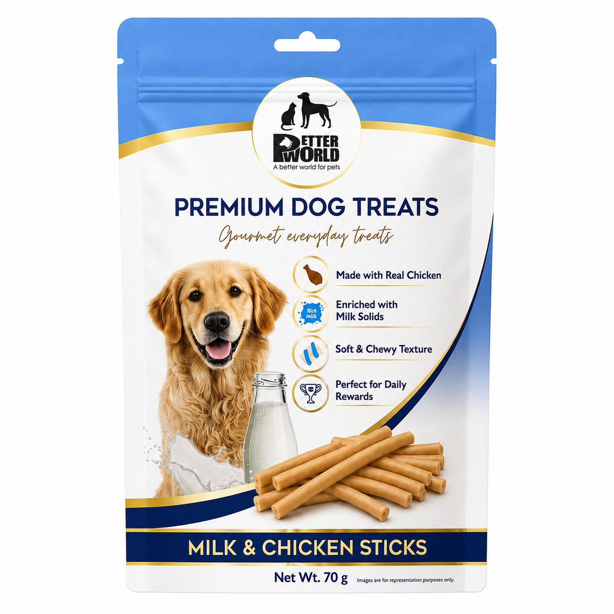 Petter World Milk & Chicken Sticks for Dogs | Soft Gourmet Chicken Dog Treats | 70g