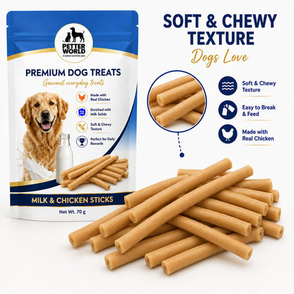 Petter World Milk & Chicken Sticks for Dogs | Soft Gourmet Chicken Dog Treats | 70g