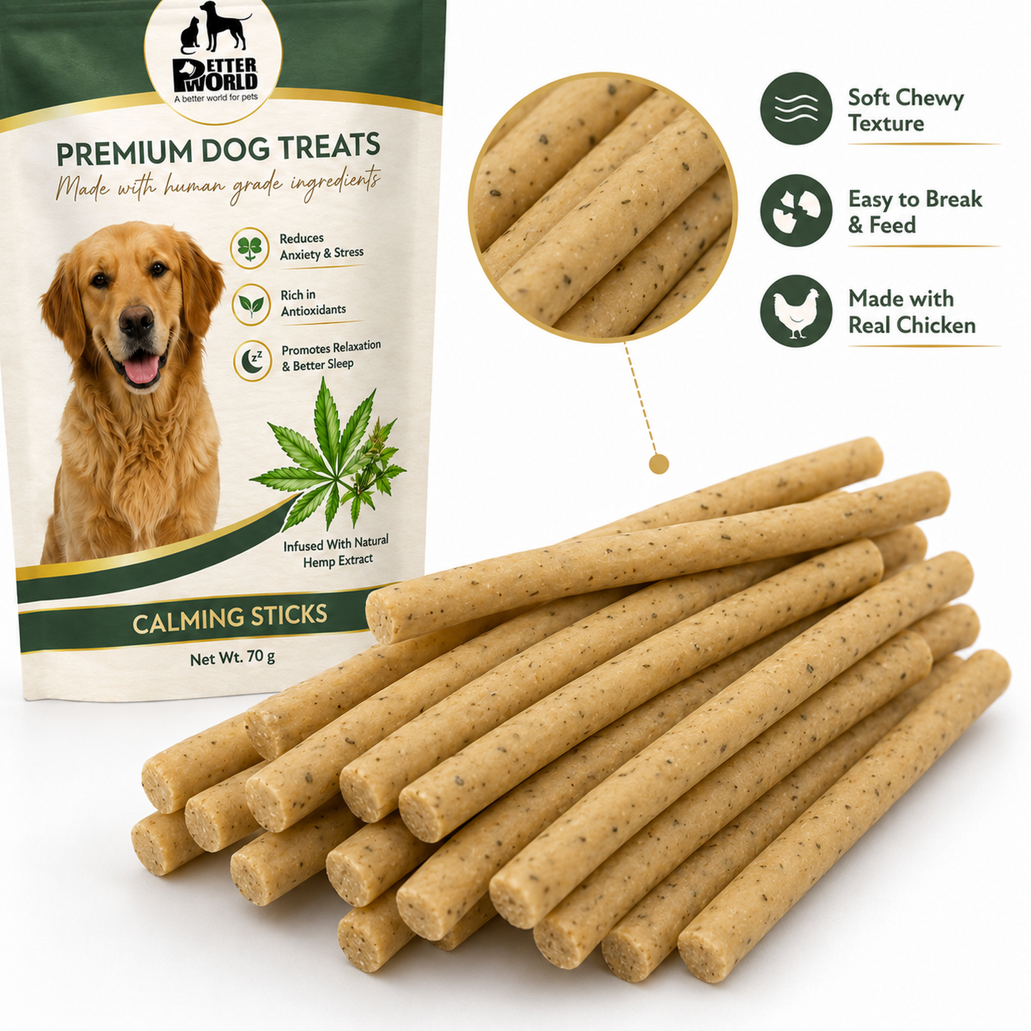 Petter World Treats Gift Pack for Dogs | Magnetic Gift Box | Calming Sticks, Hip & Joint Sticks, Skin & Coat Sticks and Chicken & Blueberry Jerky