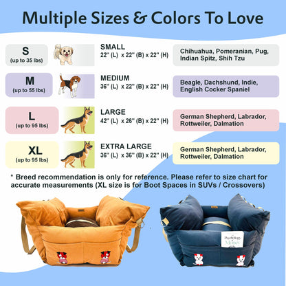 Dog Car Travel Bed with Safety Leash – Washable, Secure & Comfortable (3 Sizes Available)