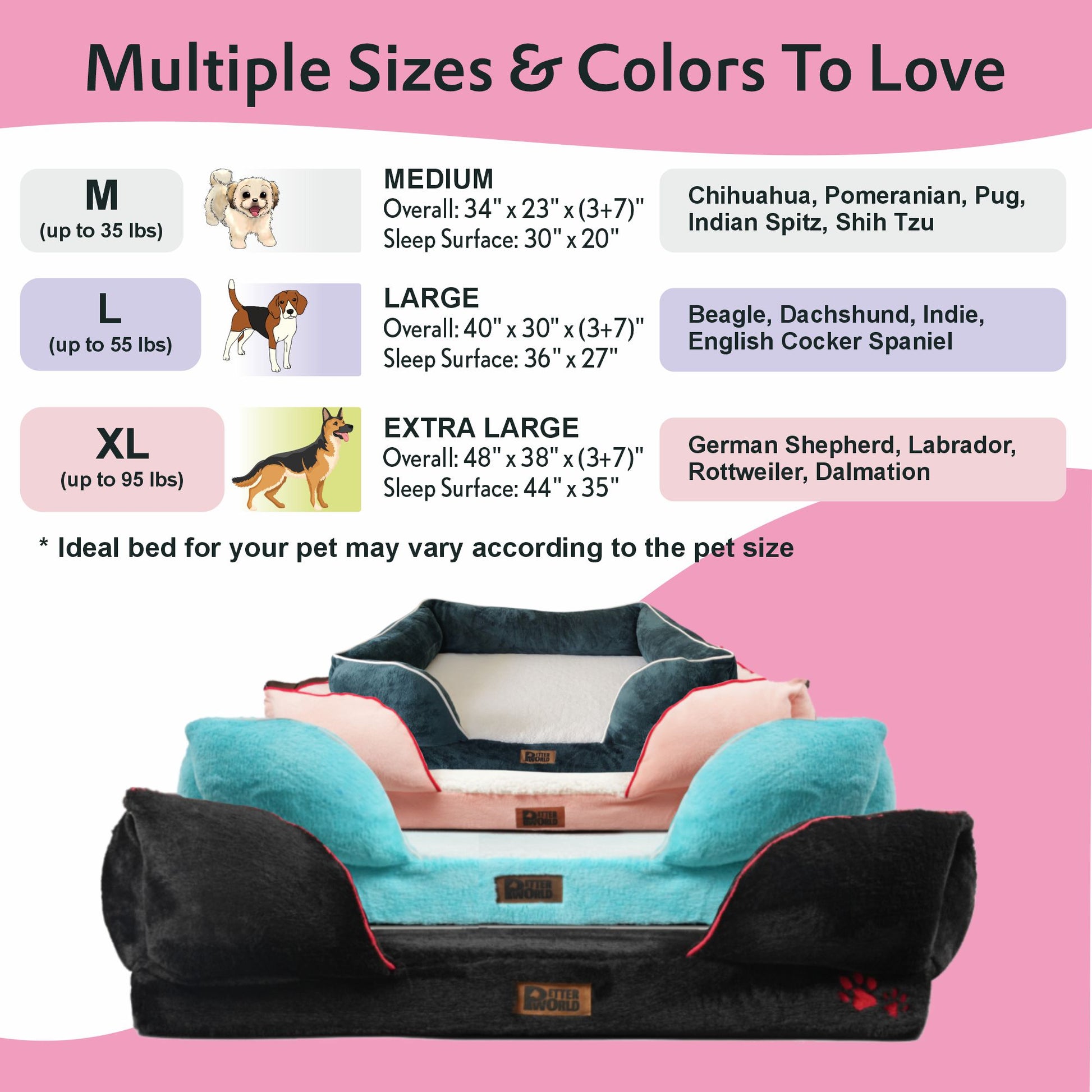 Size Guide for Dog Sofa Beds