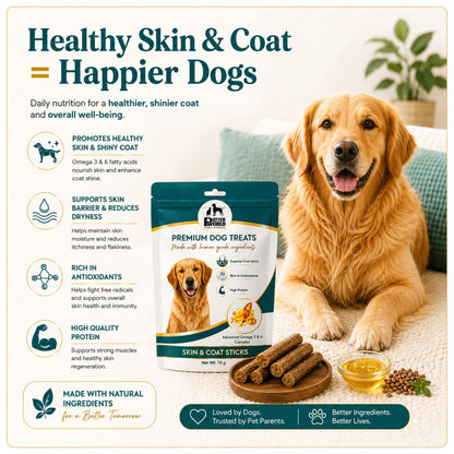 Petter World Skin & Coat Sticks for Dogs with Omega 3 & 6 | Fish Oil Functional Treats | 70g