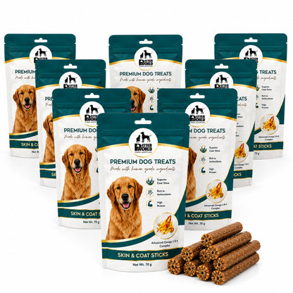 Petter World Skin & Coat Sticks for Dogs with Omega 3 & 6 | Fish Oil Functional Treats | 70g