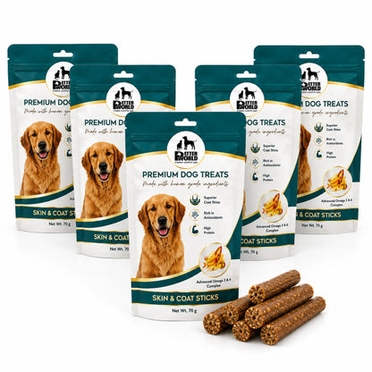 Petter World Skin & Coat Sticks for Dogs with Omega 3 & 6 | Fish Oil Functional Treats | 70g