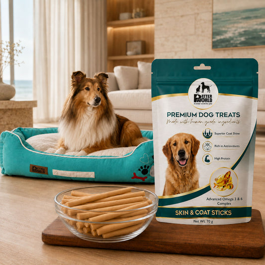 Petter World Skin & Coat Sticks for Dogs with Omega 3 & 6 | Fish Oil Functional Treats | 70g