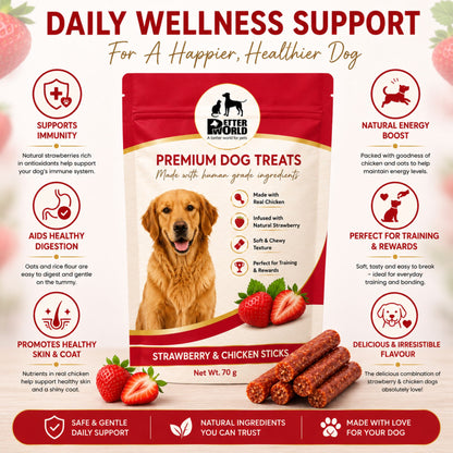 Petter World Strawberry & Chicken Sticks for Dogs | Gourmet Soft Dog Treats | 70g