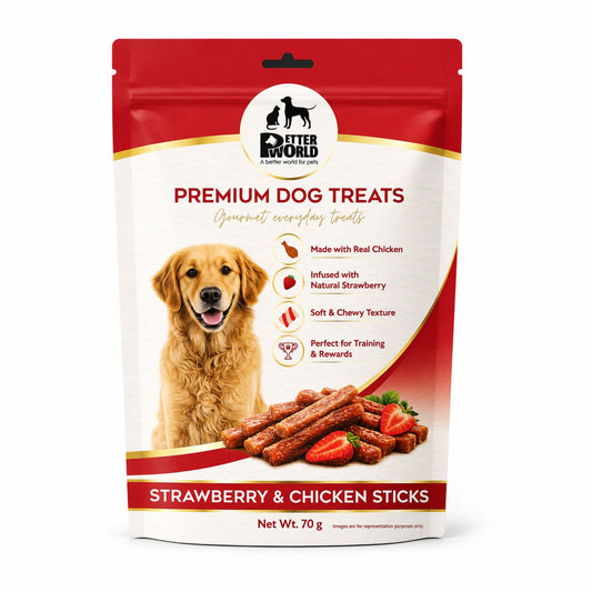 Petter World Strawberry & Chicken Sticks for Dogs | Gourmet Soft Dog Treats | 70g