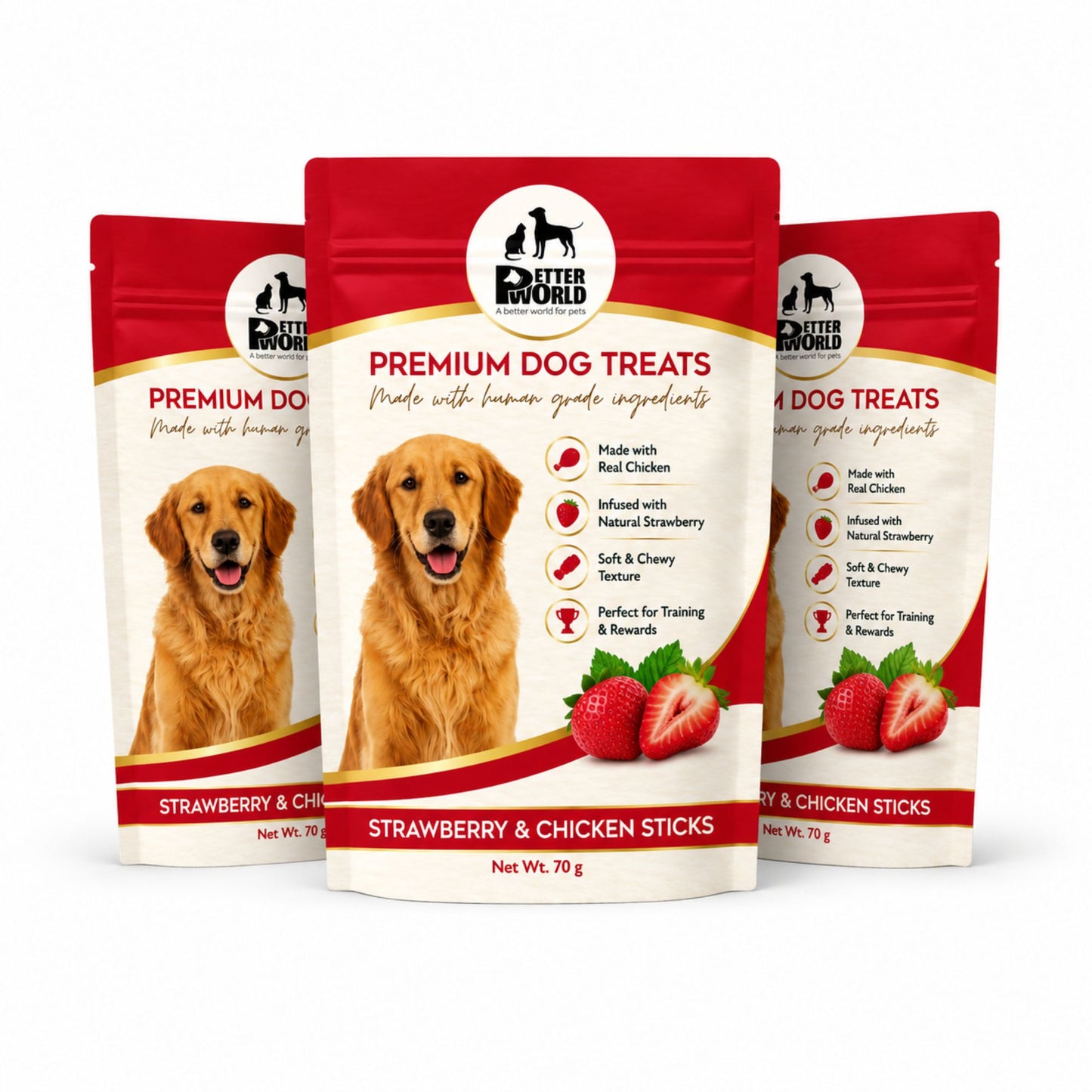 Petter World Strawberry & Chicken Sticks for Dogs | Gourmet Soft Dog Treats | 70g