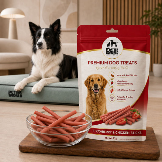 Petter World Strawberry & Chicken Sticks for Dogs | Gourmet Soft Dog Treats | 70g