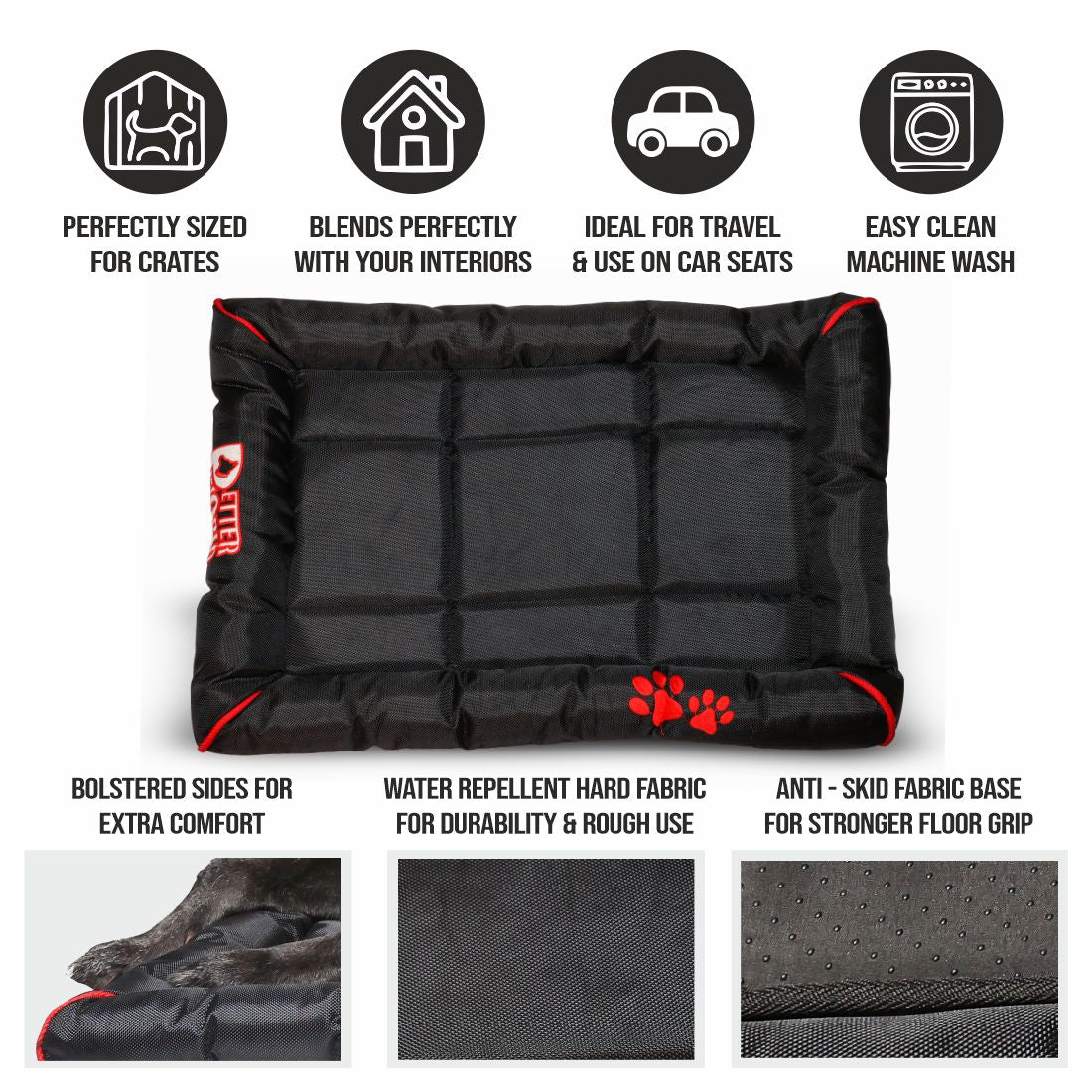 Waterproof Dog Mat with Padded Perimeters for Head & Paw Support