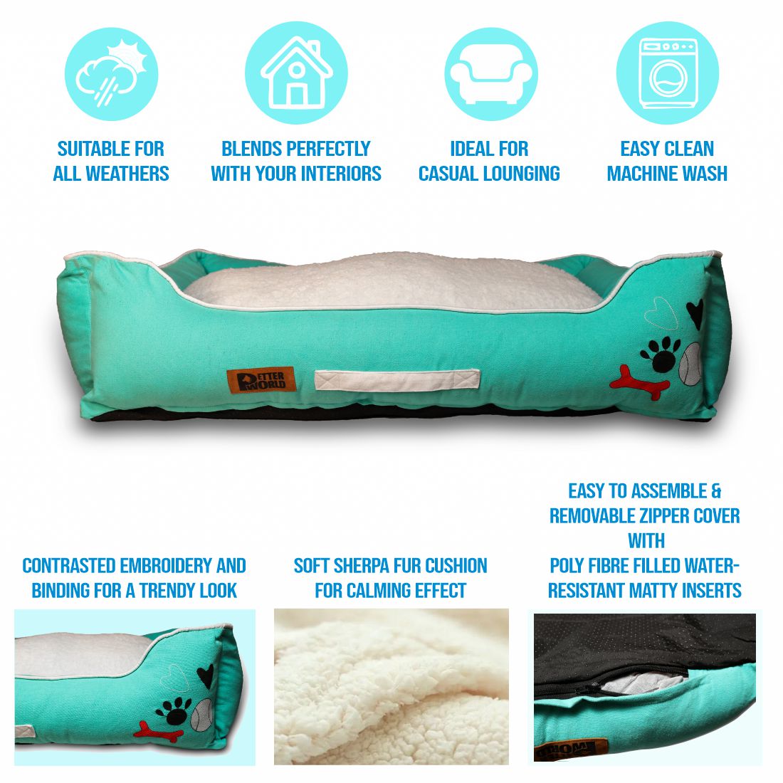 Luxury Turquoise Lounger Bed with Removable Cushion