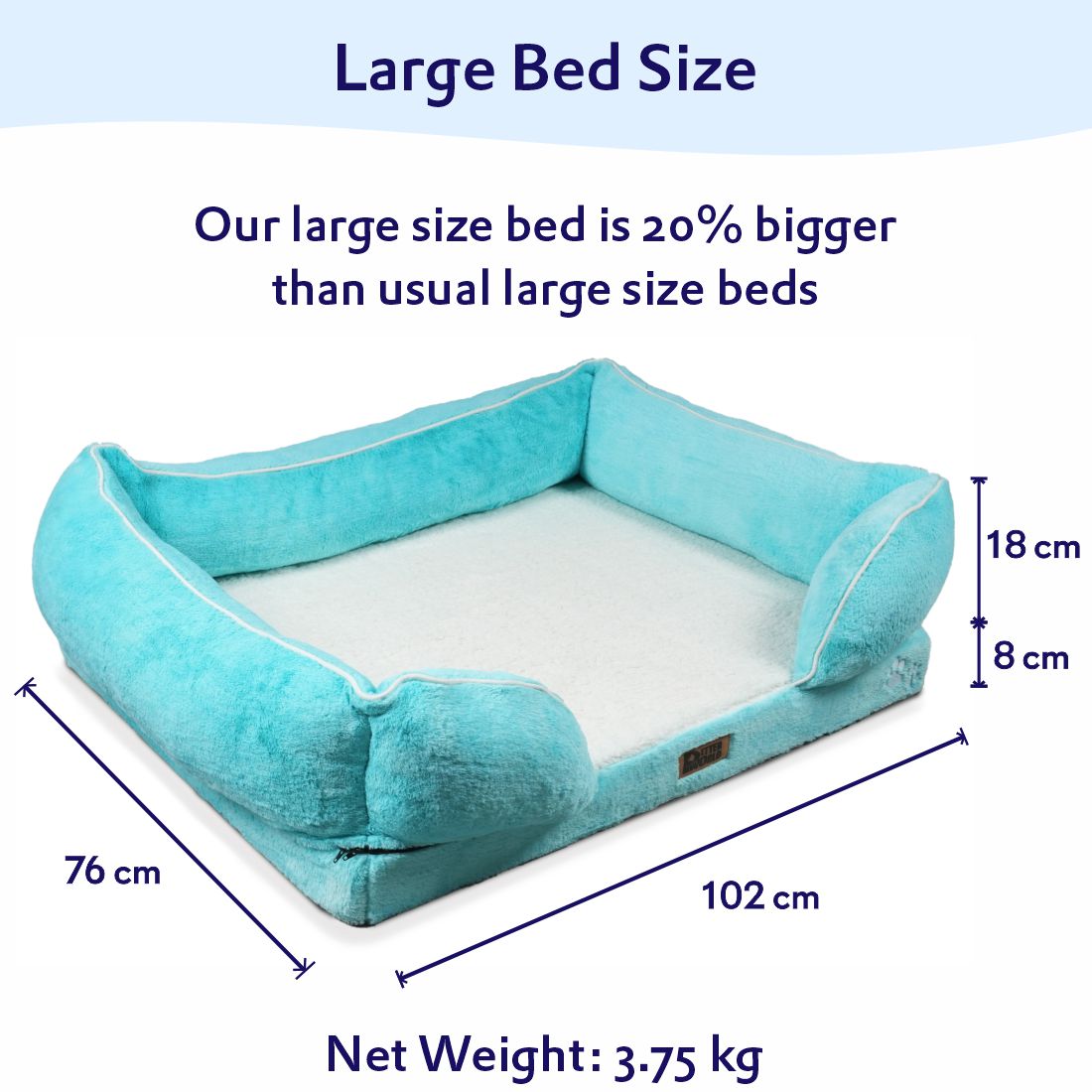 Large dimension graphic of Petter World Orthopedic Foam Sofa dog bed in Turquoise