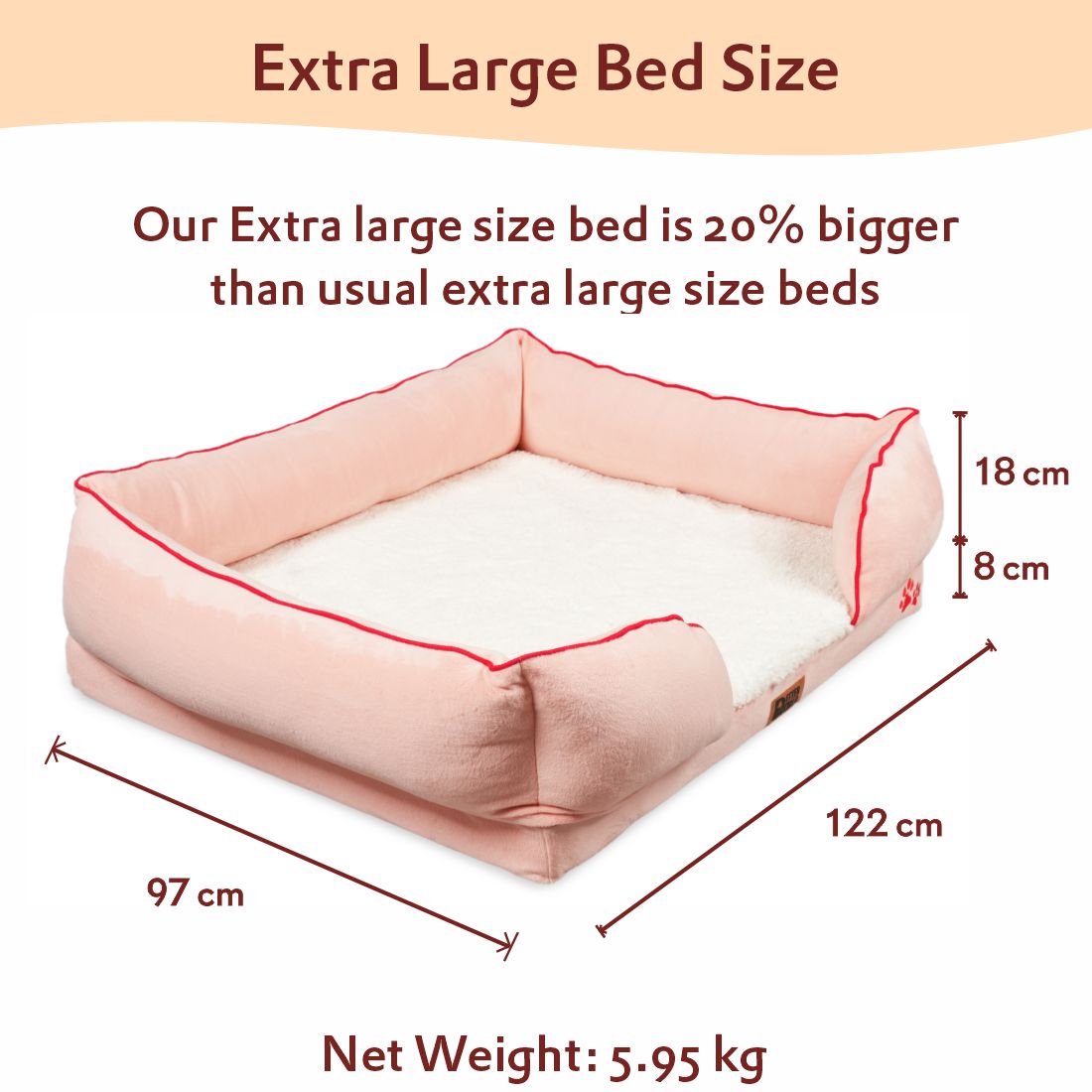 Petter World Orthopedic Foam Sofa dog bed in Peach Pearl